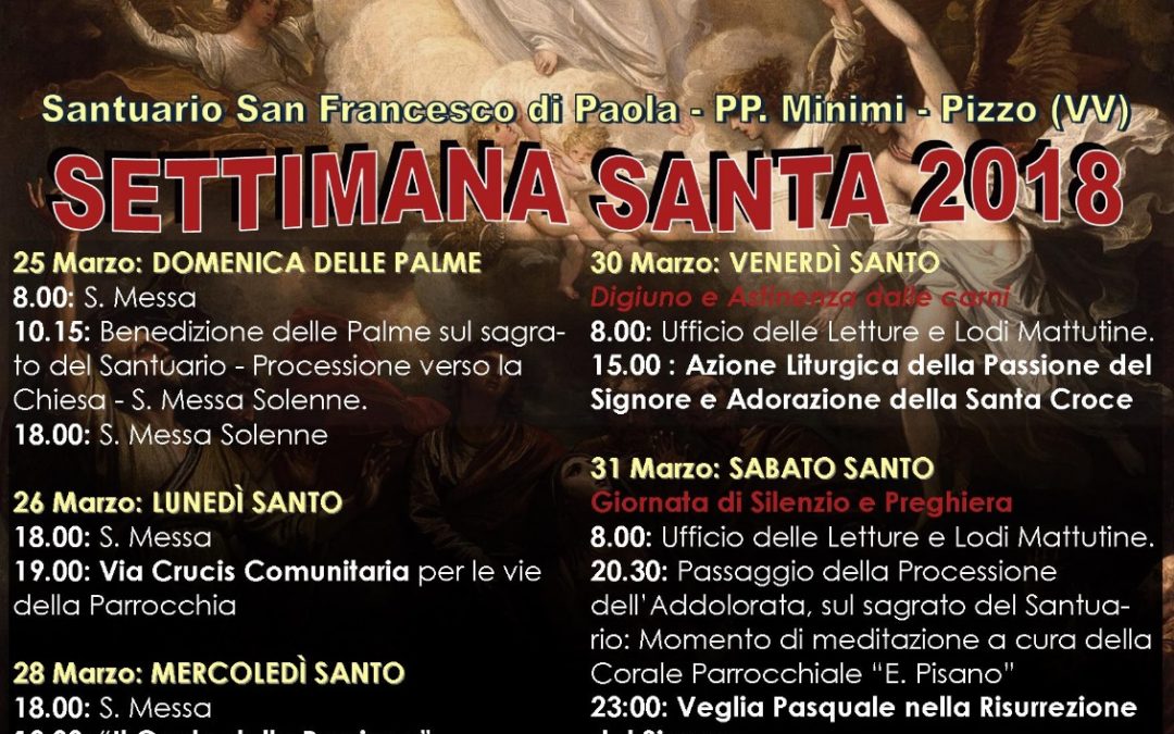 PROGRAMMA DELLA SETTIMANA SANTA DEL 2018